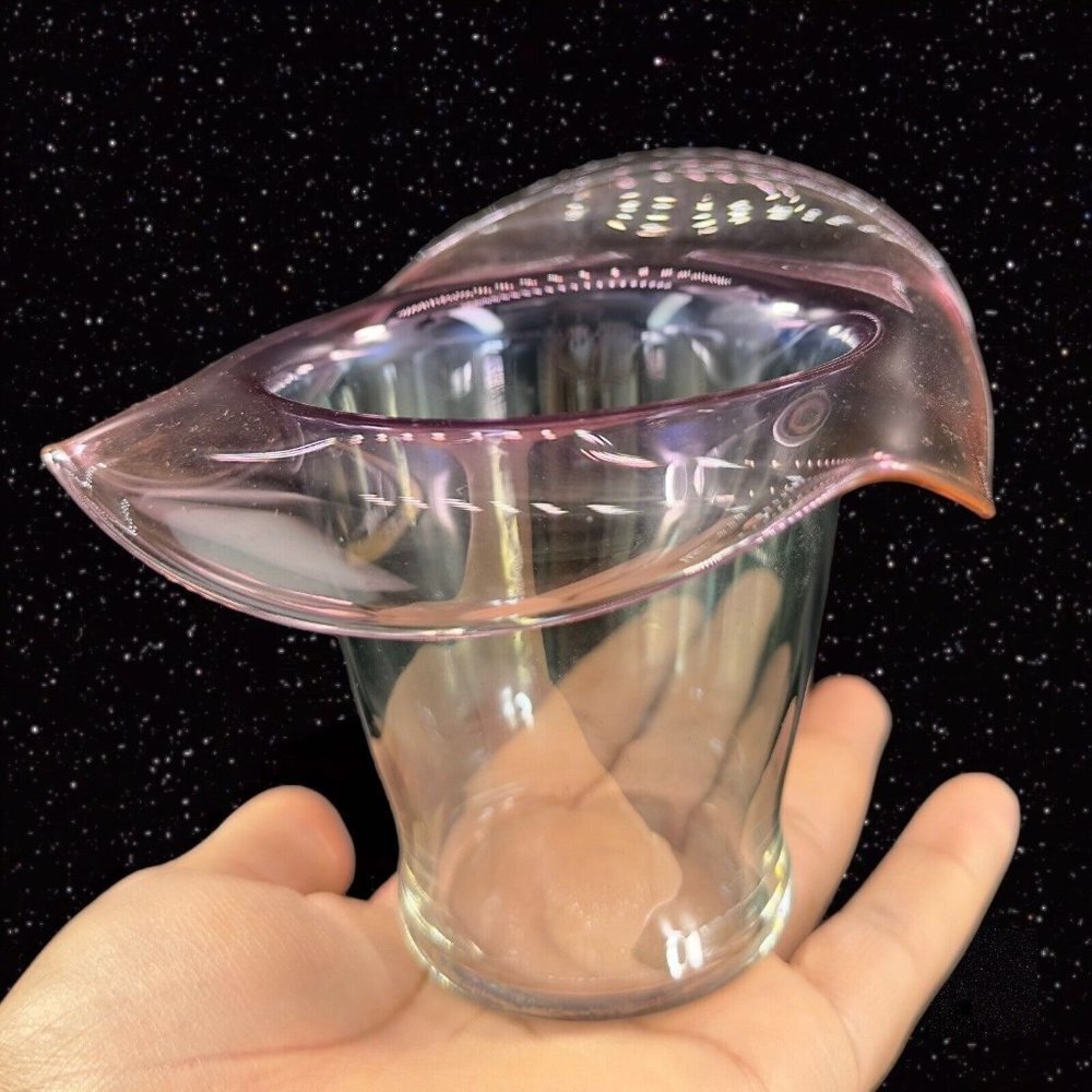Light Green Pink Ruffled Art Glass Vase Bowl W Luster Finish Glass Hat Shaped‎